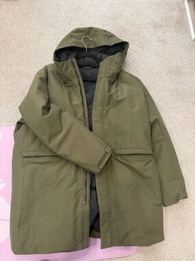 Zara Olive Green Hooded Puffer Coat